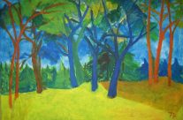 77. Lichtung mit alten Bäumen (2010), 70×100 (Acryl auf Leinwand)
