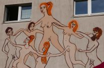 81. Tanzende auf Hauswand – Essen Werden (2016), 700×700, Wandfarben