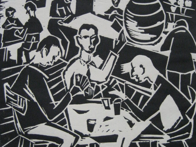 114. Skatrunde (1958), ca. 20×15, Linolschnitt