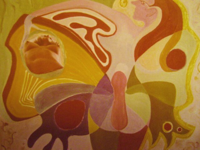 128. Zu viel Sex (1973), 100×80, Öl auf Papier