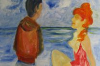 191. Paar am Meer / Sitges (2025), 100×60, Öl auf Leinwand