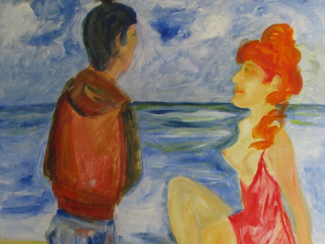 191. Paar am Meer / Sitges (2025), 100×60, Öl auf Leinwand