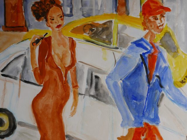 200. Straßenszene in Werden (2026), 50×64, Aquarell