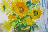 147. Vase mit Sonnenblumen (2023), 30×40, Aquarell