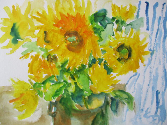 147. Vase mit Sonnenblumen (2023), 30×40, Aquarell