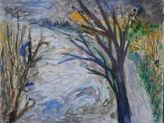 169. Wintertag an der Ruhr (2025), 50×64, Aquarell