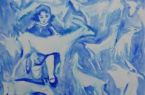 181. Mädchen mit Ziegen (2025), 50×64, Aquarell