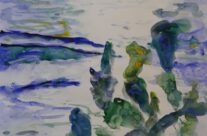 194. Sonnenuntergang am Meer / Sitges (2026), 50×70, Aquarell auf Papier